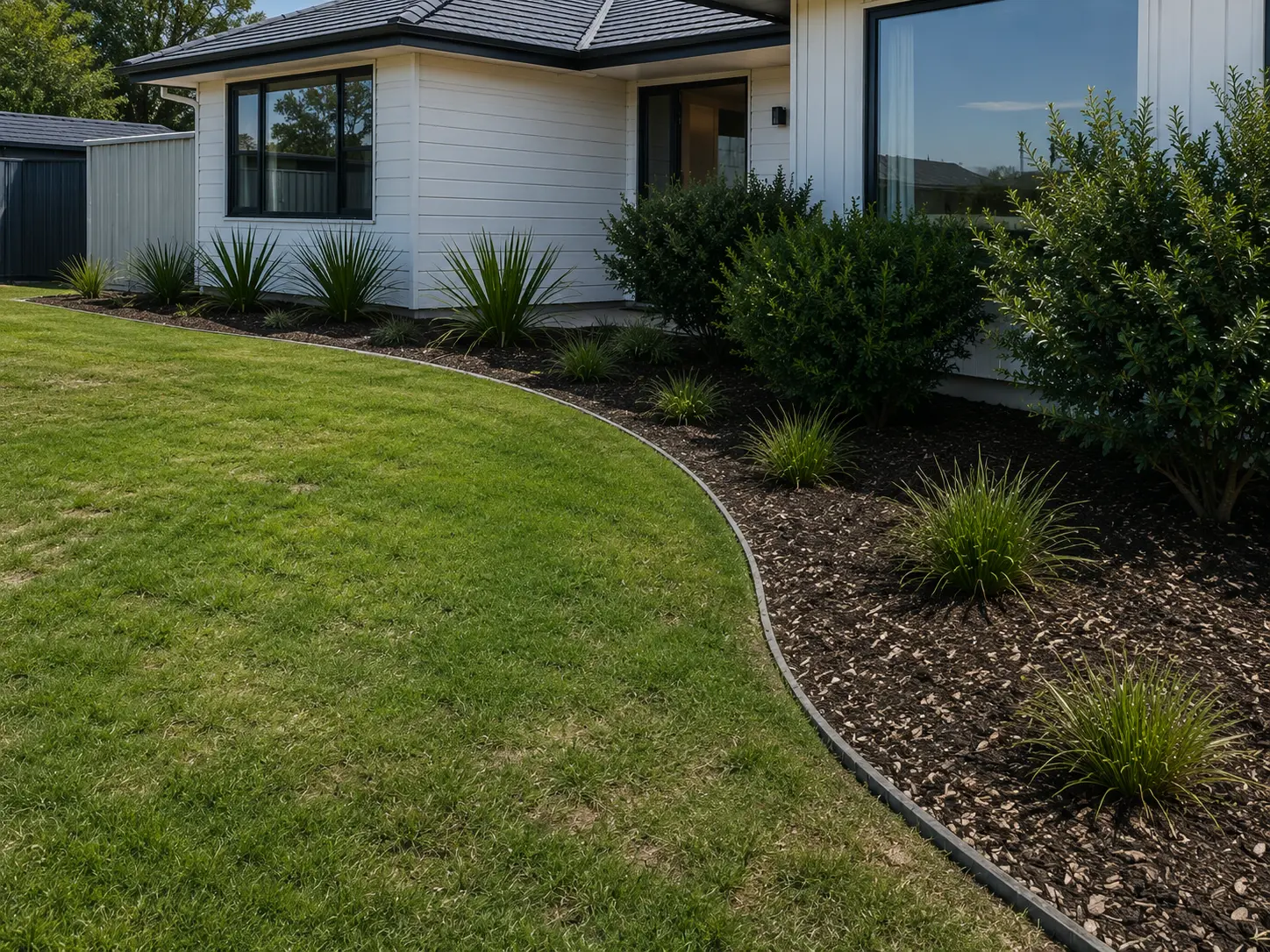 Completed premium residential landscaping with lawn and planting